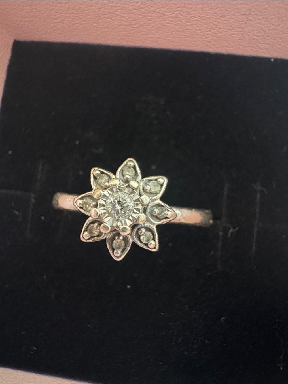 Sterling Silver Floral Halo Ring with Clear Stones - Silver size 6